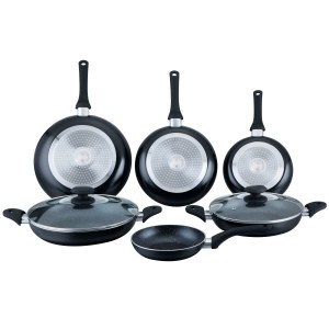 Herzberg 8 Pieces Marble Coated Frying Pan Set Black