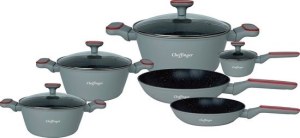 Cheffinger CF-FA2010GRY: 10-Piece Marble Coated Cookware Set