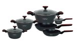 Cheffinger CF-FA2010BLK: 10 Pieces Marble Coated Cookware - Black