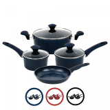 Herzberg HG-04654BLK: 7 Pieces Marble Coated Cast Iron Cookware Set - Black