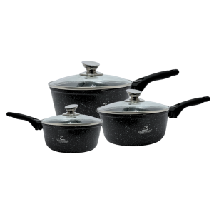 Eisenbach EB-MSP02: Aluminum Greblon Marble Coated Sauce Pan Set - 16cm,18cm,20cm