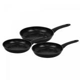 Herzberg HG-04746BLK: 3 Pieces Marble Coated Forged Frying Pan Set - Black