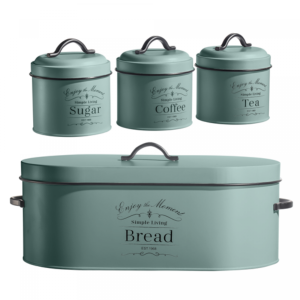 Herzberg HG-04425: 4 Pieces Vintage Bread Box and Canister Set - Sage Green