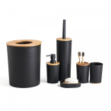 Herzberg HG-04456: 6 Pieces Bamboo Bathroom Set - Matte Black