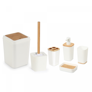 Herzberg HG-04463: 6 Pieces Bamboo Bathroom Set - Matte Cream