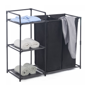 Herzberg HG-04531: 2 Detachable Bag Laundry Sorter with 3-Tier Storage Shelf