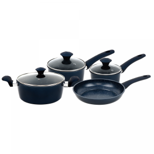 Herzberg HG-04685BLU: 7 Pieces Marble Coated Cast Iron Cookware Set - Blue