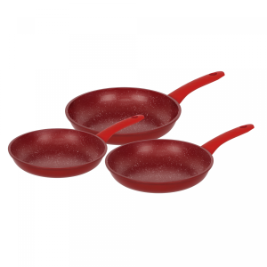 Herzberg HG-04807RED: 3 Pieces Marble Coated Forged Frying Pan Set - Red