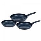 Herzberg HG-04777BLU: 3 Pieces Marble Coated Forged Frying Pan Set - Blue