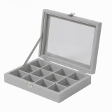 Herzberg HG-05309: Elegant Glass Lid Jewelry Organizer with 12 Compartments